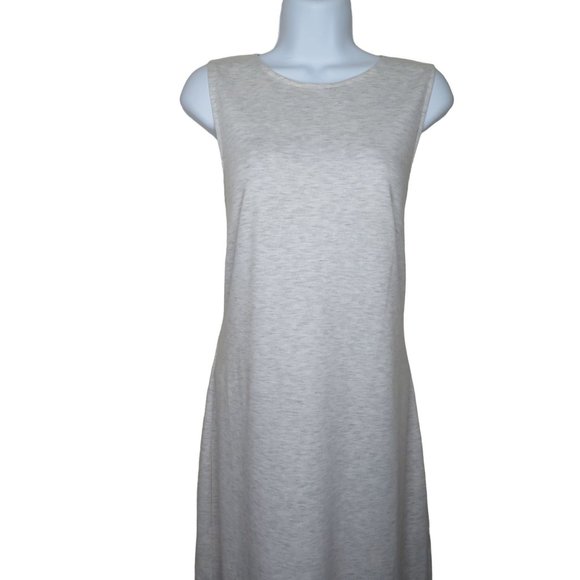 H&M Midi Sleeveless Tank Dress Light Gray Size Large Zip Knit Pullover Slit Leg - Picture 2 of 10
